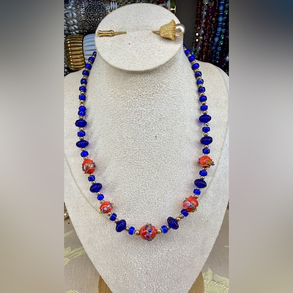 Jewelry - Stunning Venetian glass and wedding cake beads in cobalt blue 20 “